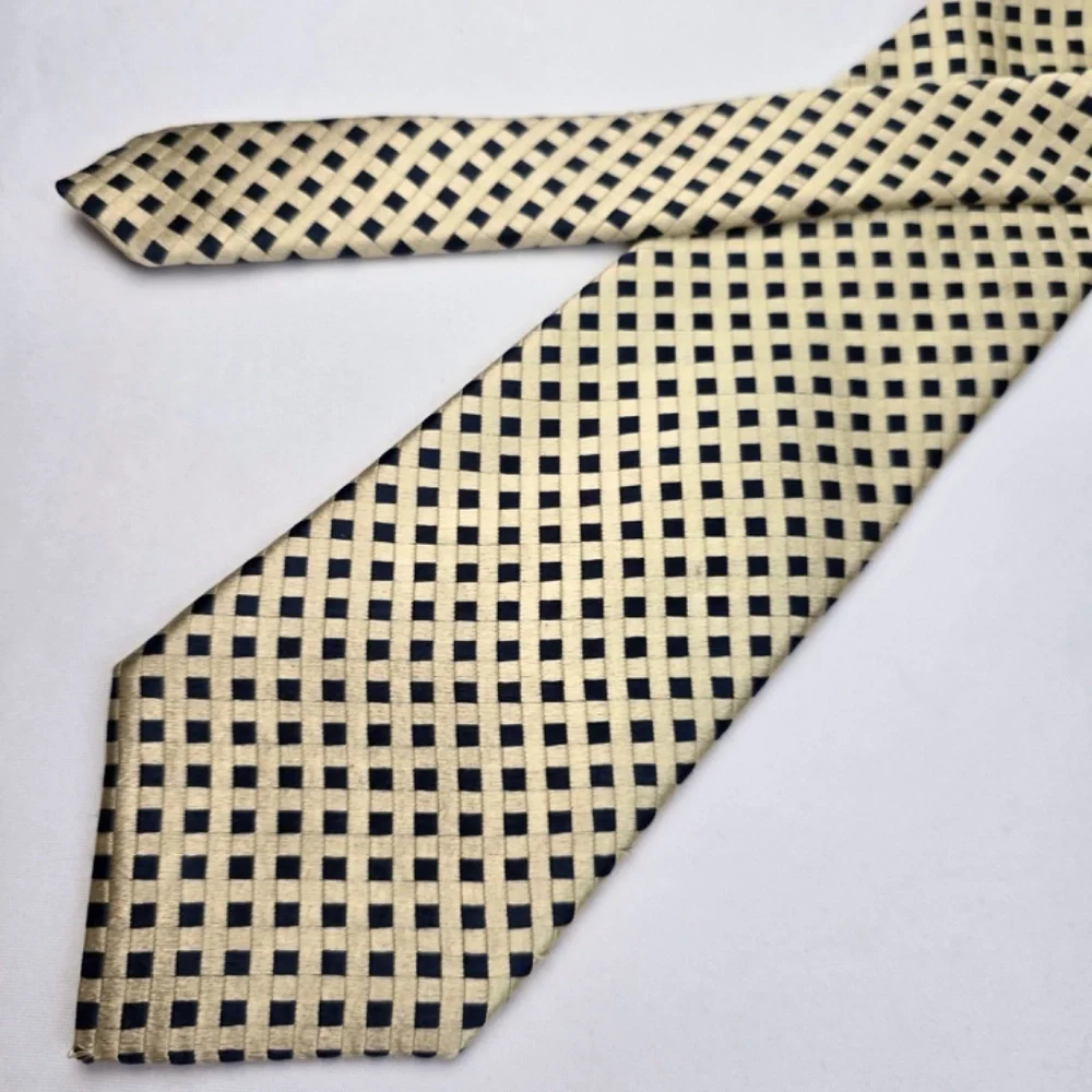 Ermenegildo Zegna- Silk Diamond Basketweave Tie - Navy Blue / Muted Gold
